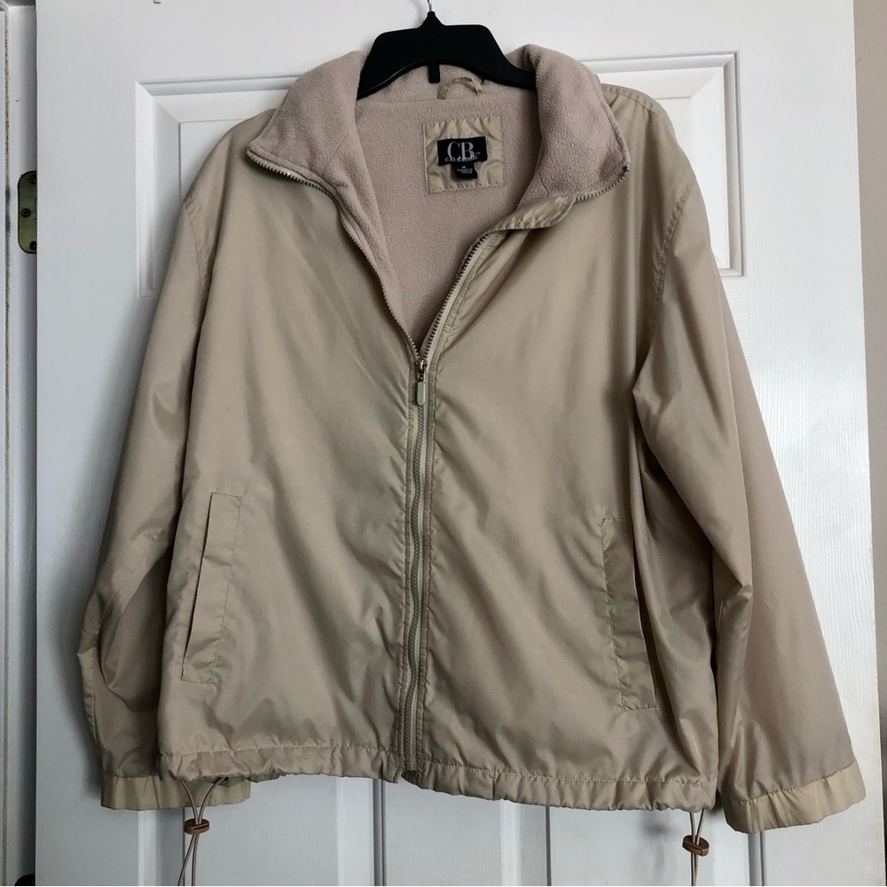 CB Casual Jacket Cream Light Tan Lightweight w/soft lining Hidden Hood Medium